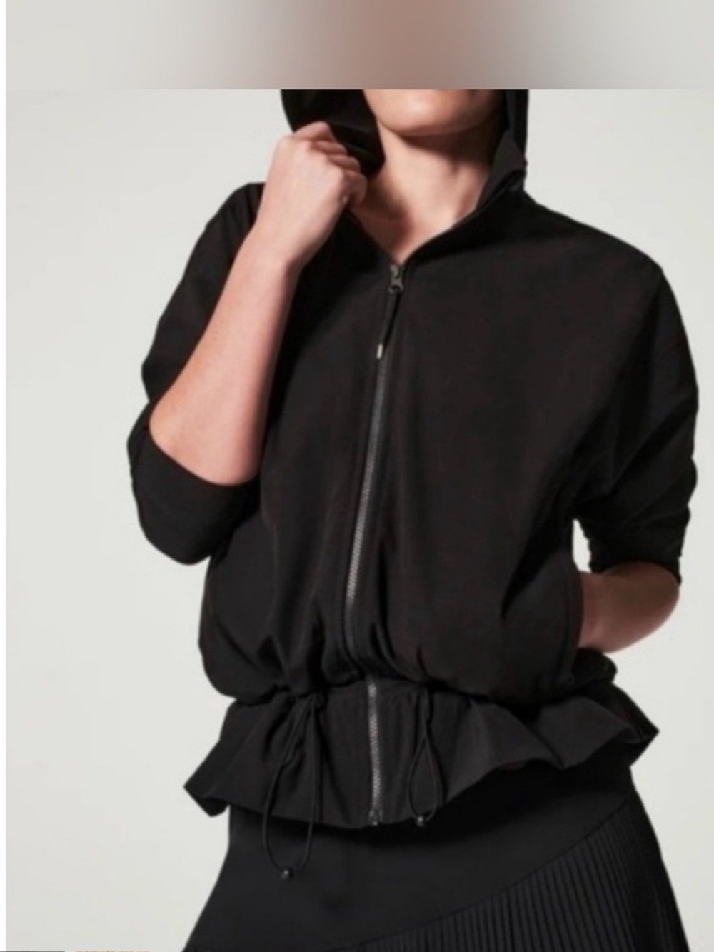 SPANX Black Hooded Utility Jacket with Drawstring Waist